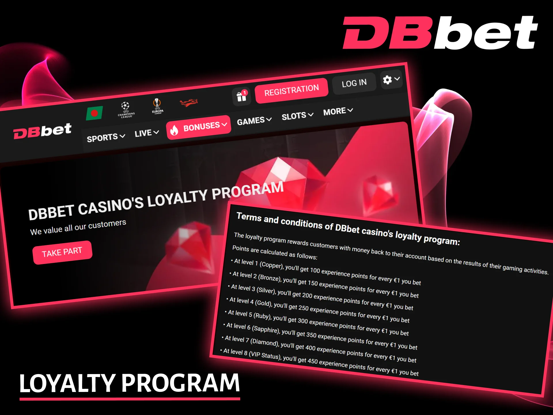 Join the DBbet loyalty program to earn points and receive exclusive gifts.