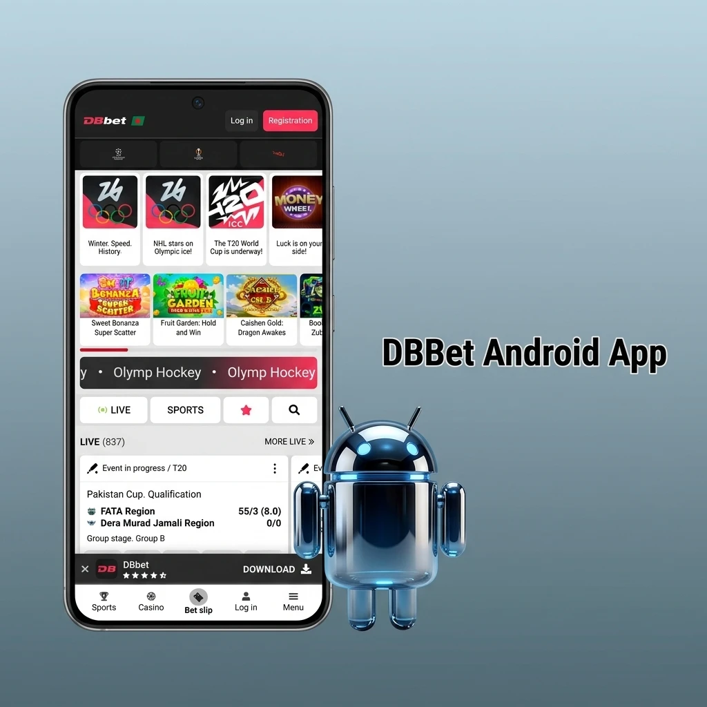 DBBet Android app interface showing mobile betting and casino games available for free download in Bangladesh