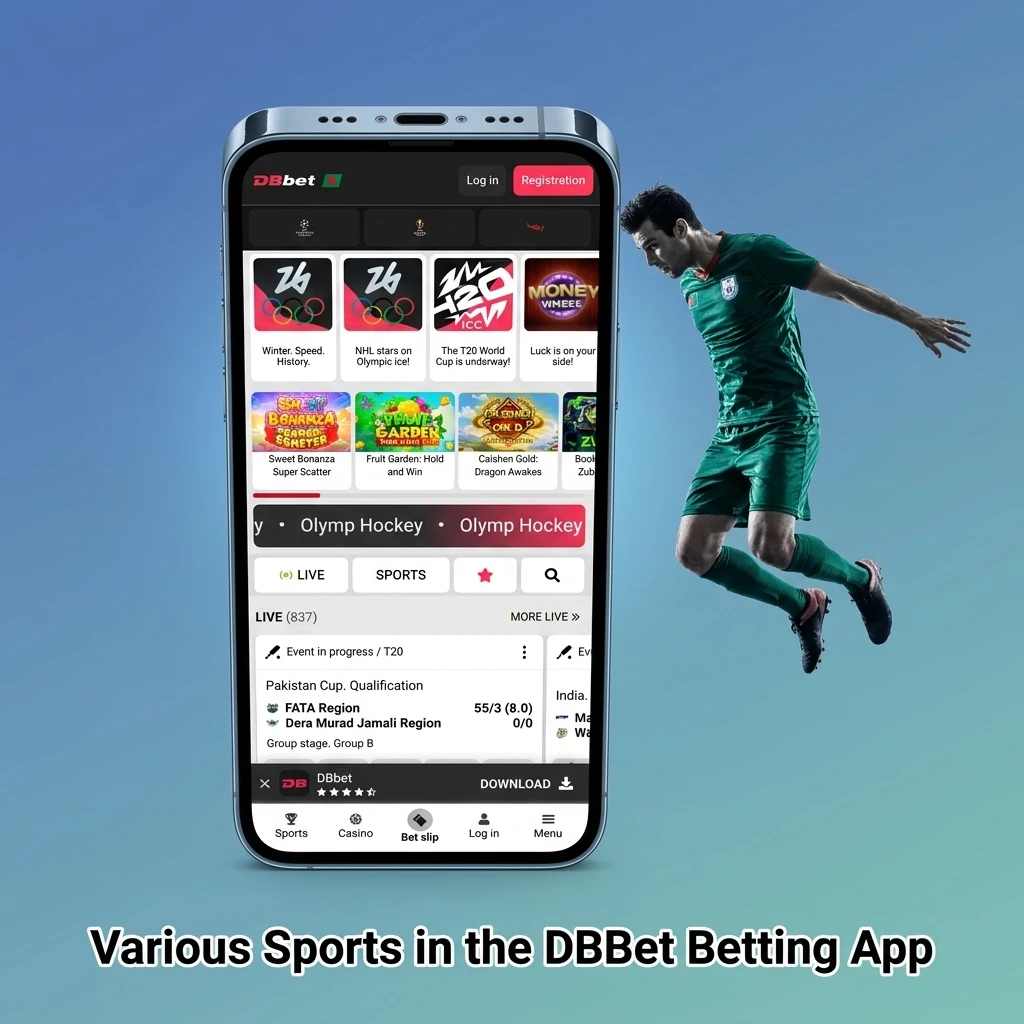 DBBet betting app sports options including cricket, football, basketball, tennis, and eSports for Bangladesh players